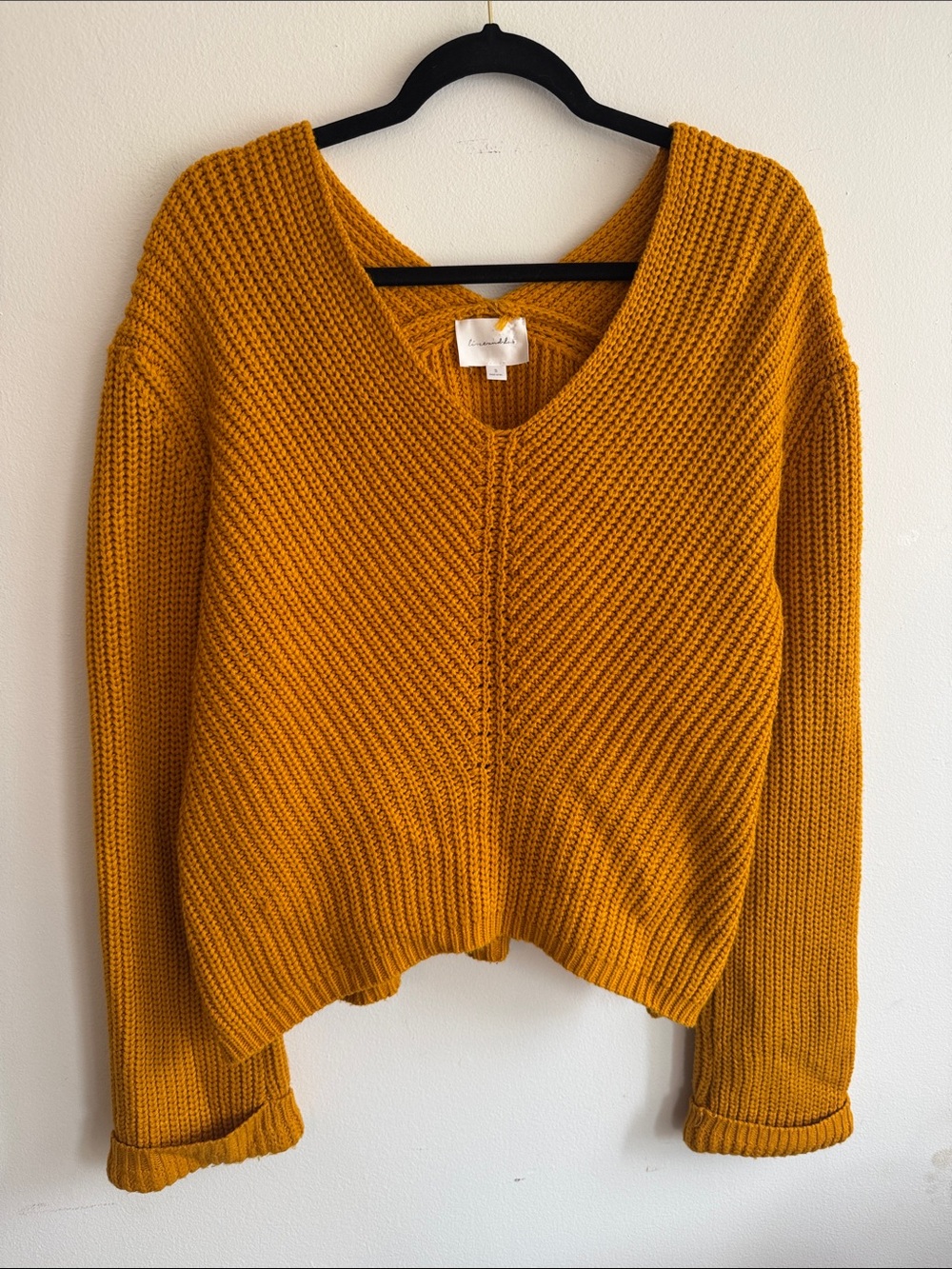 Line & Dot Mustard V-Neck Chunky Knit Sweater Size S